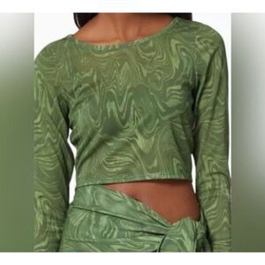 Good‎ American Top Womens Plus Size 4L Green Swirl Mesh Crop